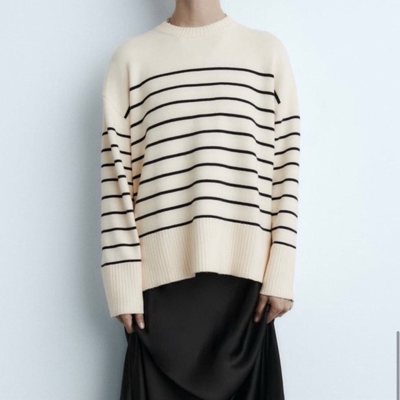 Zara Black & Cream Striped Sweater - Picture 2 of 4